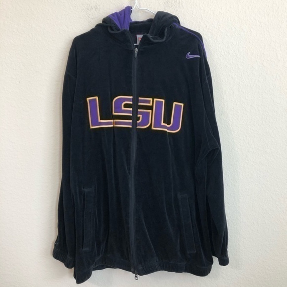 Nike Black Velour LSU Basketball Zip Up Hoodie Jacket 2004 NCAA Black Purple